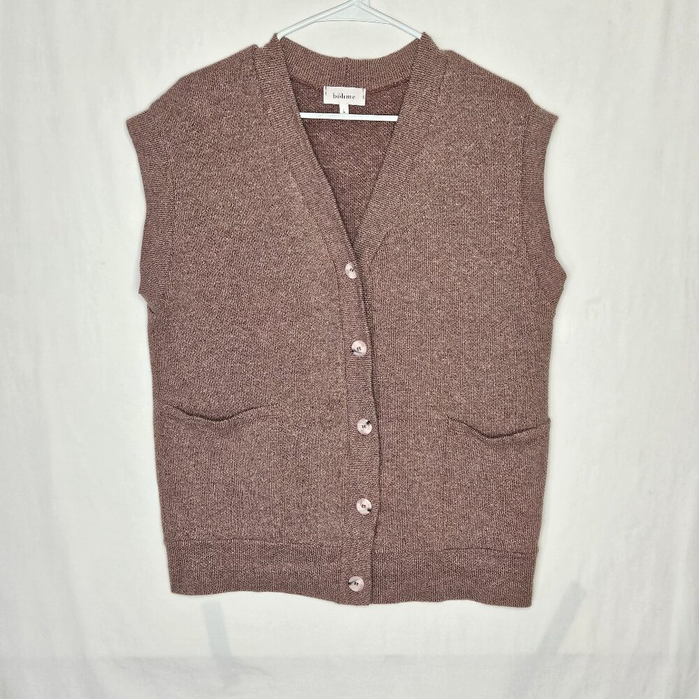 Bohme Large Brown Sweater Vest Grandpa Bohemian Button Up Sleeveless Preppy Soft